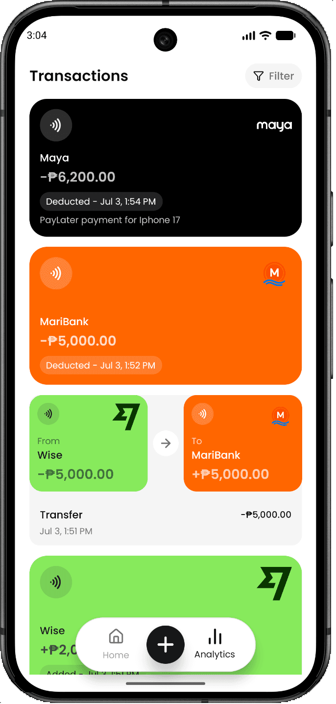 Transactions history screen